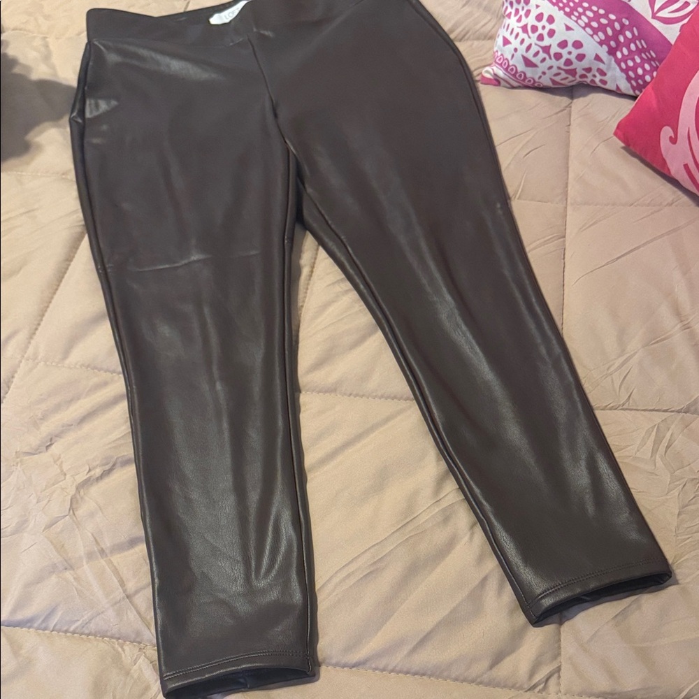 Loft Brown Faux Leather Leggings MP - Picture 3 of 7